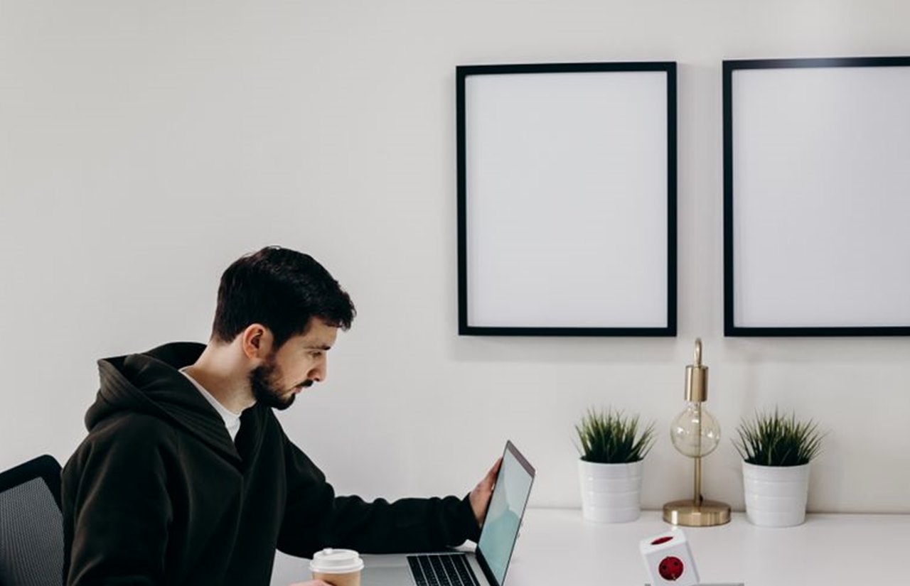 Working at a desk in a home office