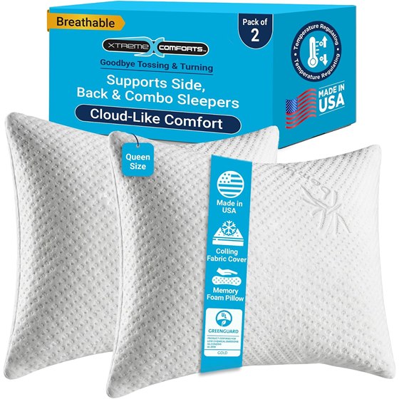 Xtreme Comforts Slim Sleeper Pillows, 2 Pack — Queen · low loft · pair